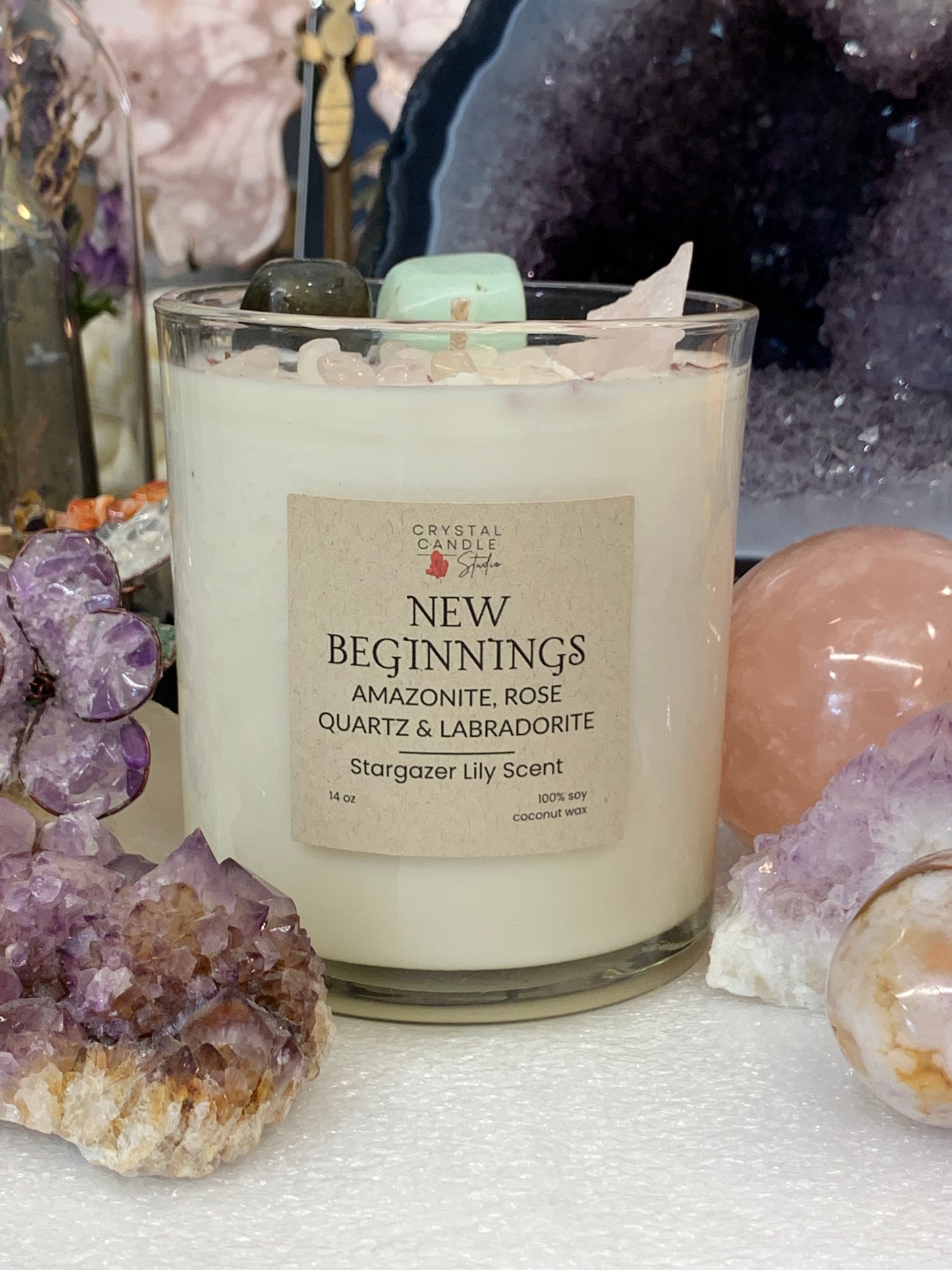 🌿 New Beginnings Crystal Candle – A Fresh Start