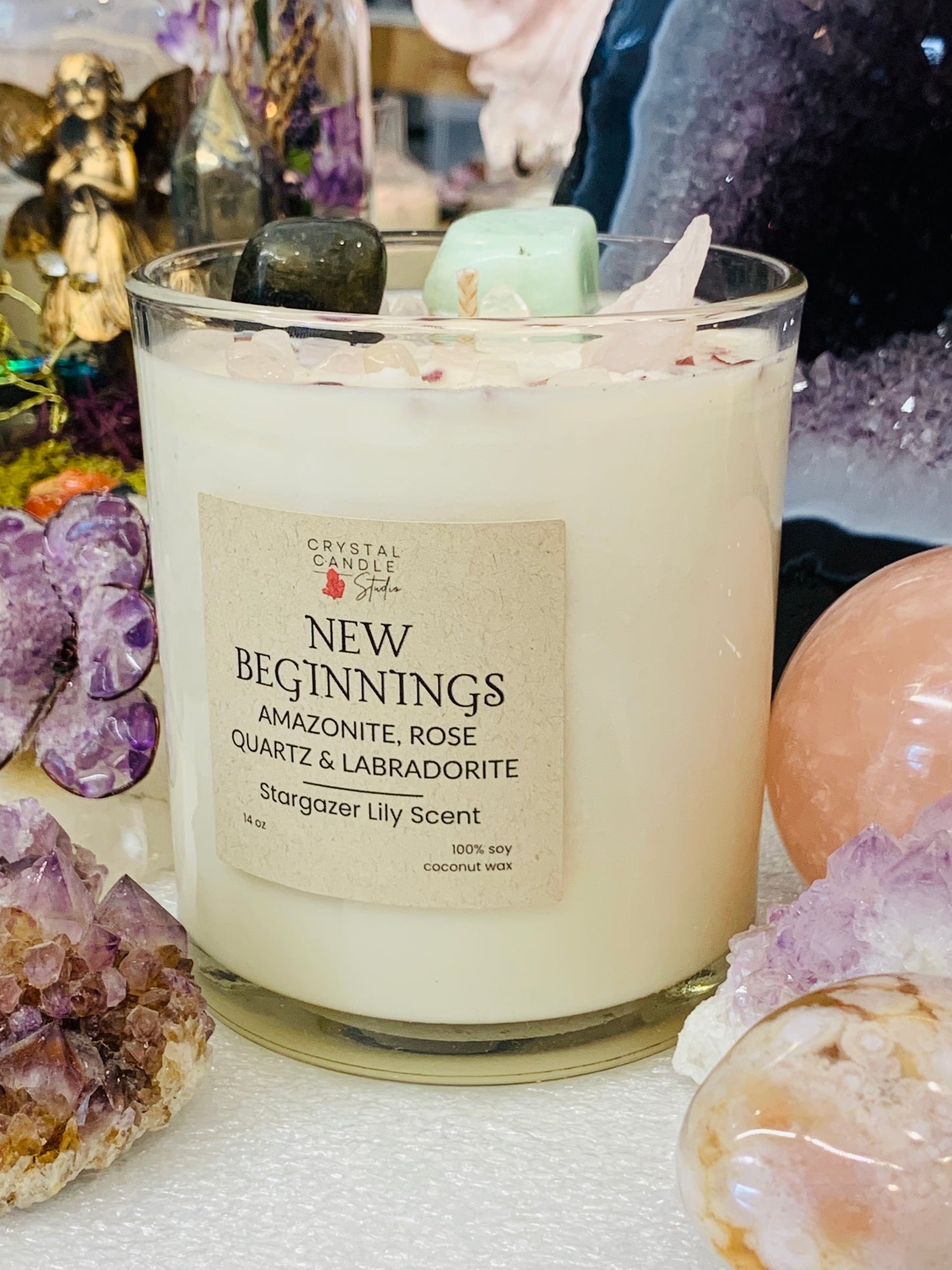 🌿 New Beginnings Crystal Candle – A Fresh Start