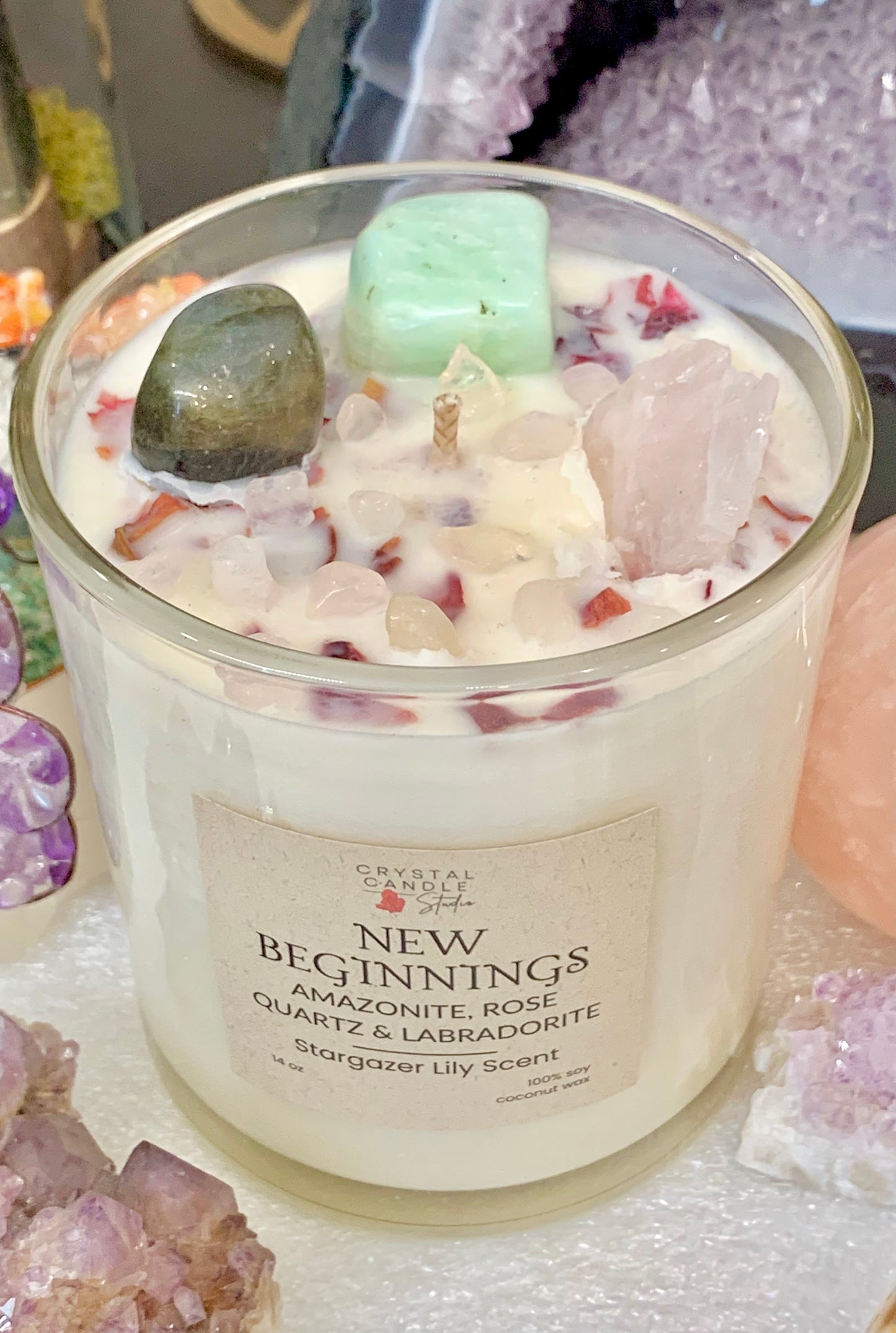 🌿 New Beginnings Crystal Candle – A Fresh Start