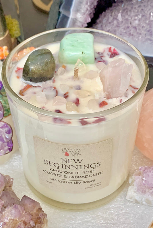 ๐ฟ New Beginnings Crystal Candle โ A Fresh Start