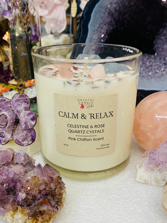 ๐๏ธโจ Celestine & Rose Quartz Candle โ Calm & Relax