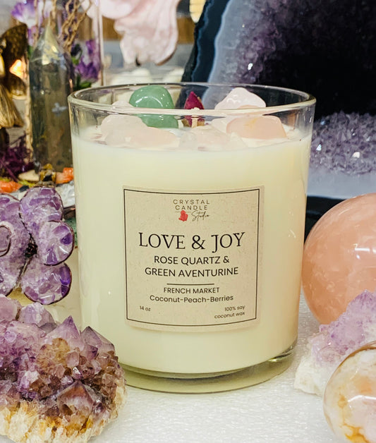 💗🌿 Rose Quartz & Green Aventurine Candle – Love & Joy
