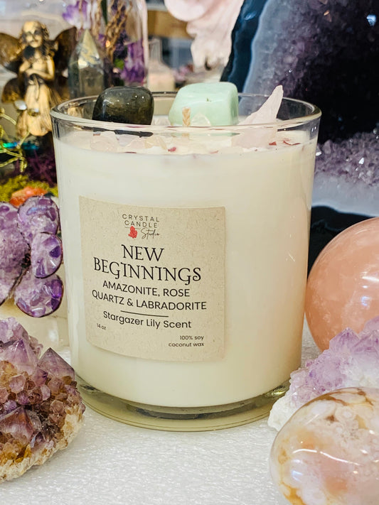 🌿 New Beginnings Crystal Candle – A Fresh Start