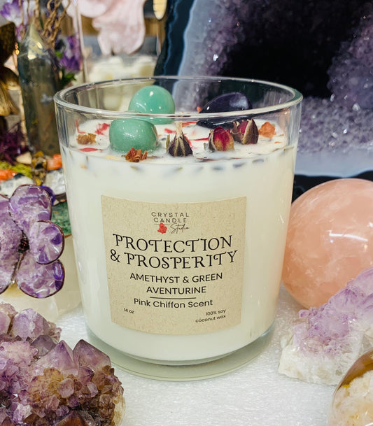 🛡️💰 Amethyst & Green Aventurine Candle – Protection & Prosperity