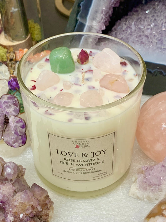 💗🌿 Rose Quartz & Green Aventurine Candle – Love & Joy